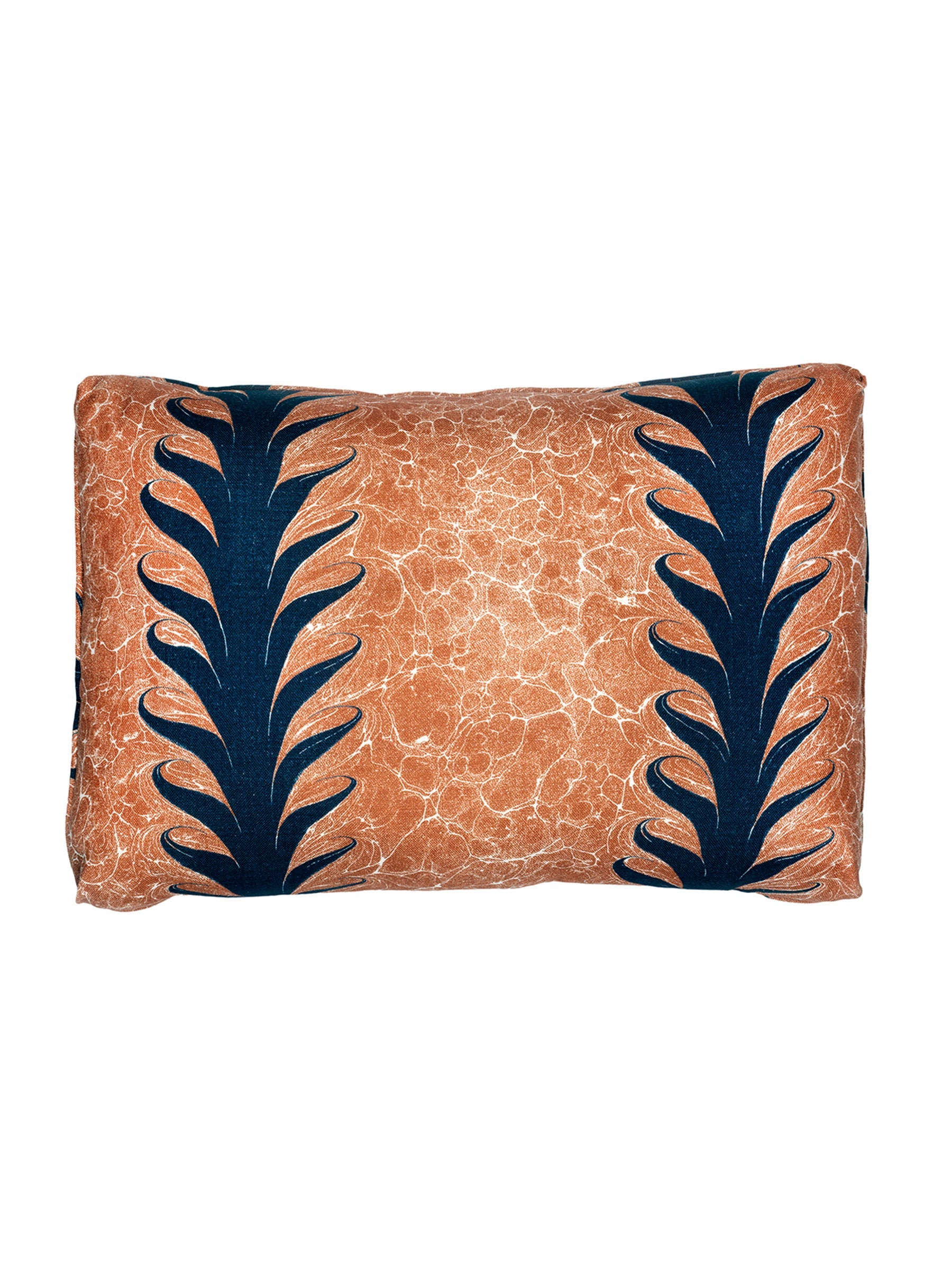 Palm Drop Linen Cushion: Squid Ink/Brick