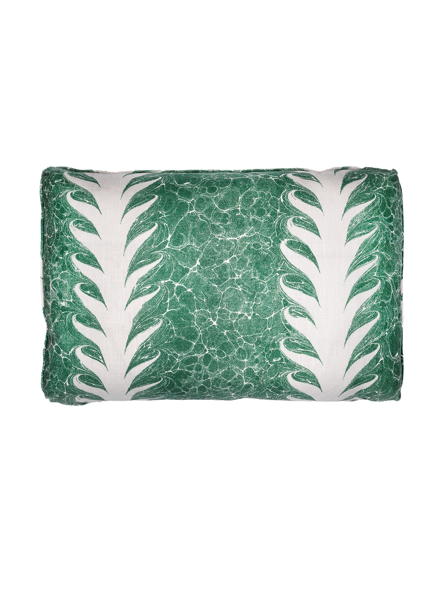 Palm Drop Linen Cushion: Sea Green/Chalk