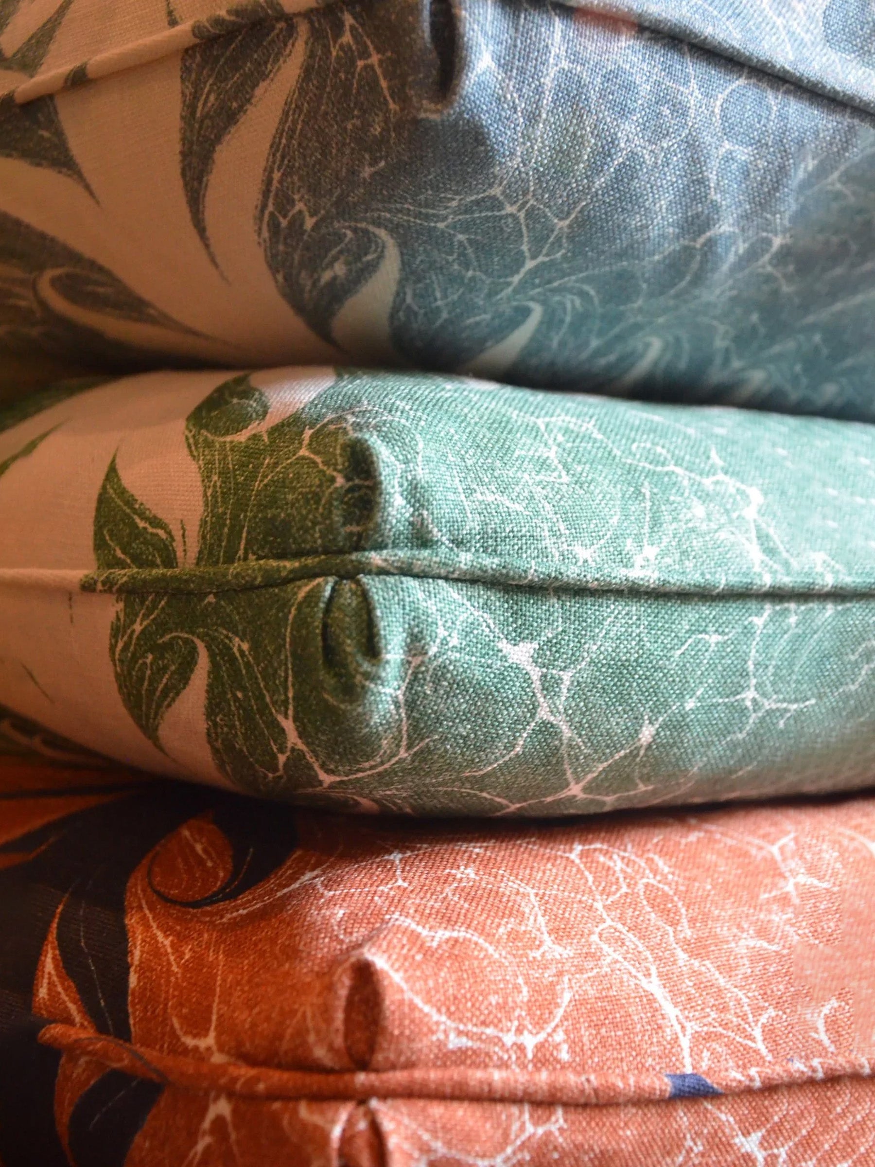 Palm Drop Linen Cushion: Sky Blue/Plaster